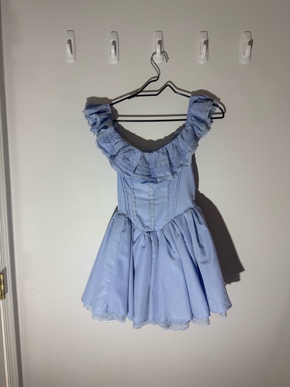 Light Blue Ruffled Off-Shoulder Dress